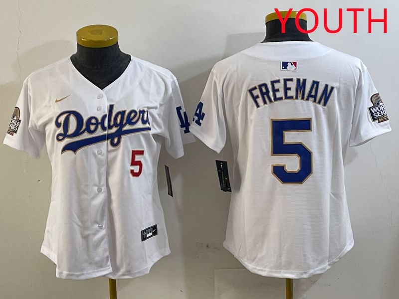 Youth Los Angeles Dodgers #5 Freeman White Gold Game 2025 Nike MLB Jersey style 1